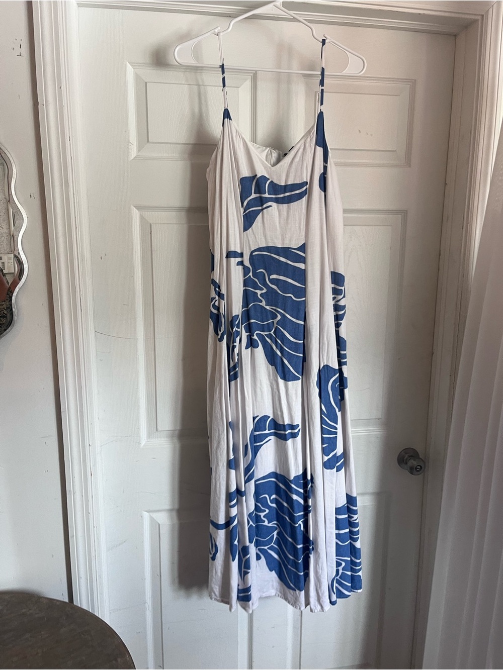 Women's White & Blue Floral Maxi Dress - Lightweight Summer Slip Dress